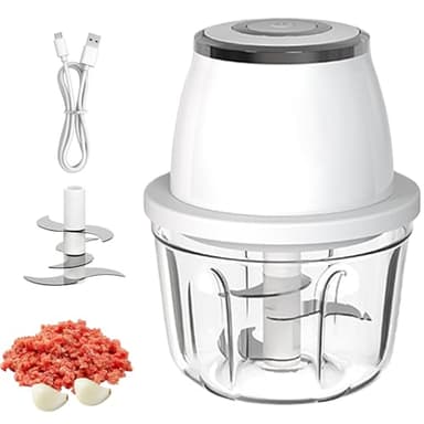 Zwiebel Zerkleinerer Elektrisch 350ML, Weiß Zwiebelschneider Elektrisch mit Akku Gemüsezerkleinerer mit Typ-C Ladekabel Mixer Multi Universalzerkleinerer für hackfleisch Fleisch Zwiebeln Knoblauch