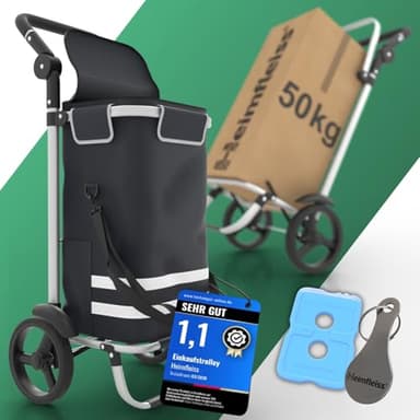 Heimfleiss® Einkaufstrolley klappbar mit 56L Volumen | Einkaufswagen klappbar mit 50kg Traglast | Leichte Einkaufstasche mit Rollen | Hackenporsche Shopping Trolley Groß mit Kühlfach