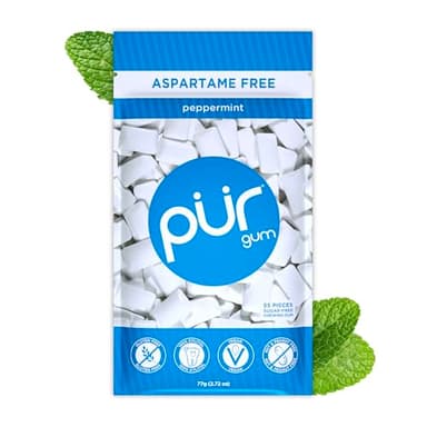 Pur Gum | Zuckerfreier Kaugummi | 100% Xylit | Vegan, Aspartamfrei, Glutenfrei & Diabetikerfreundlich | Natürlicher Kaugummi Mit Peppermint-Geschmack, 55 Stück (1er Pack)