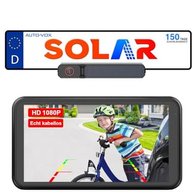 AUTO-VOX Solar Rückfahrkamera Kabellos mit 5" 1080P Monitor: 5000mAh Akku 2 Mins DIY Installation & Dual-Split Funk Rückfahrkamera, IP69K Wasserdicht Rückfahrkameras für Auto, LKW, Van, SUV, Wohnmobil