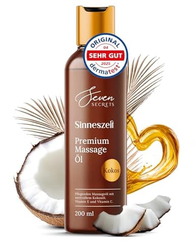 Premium-Massageöl für angenehme Massage 200 ml (dermatologischer Test: sehr gut) – Massageöl mit wertvollem Kokosöl für die Intensivpflege