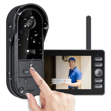 TKMARS Kabellose Türklingel Kamera mit 4,3-Zoll-Innenbildschirm, wasserdicht, Dual-Audio und -Aufnahme, Video-Gegensprechanlage ohne WLAN/App, Video-Türsprechanlage für Zuhause