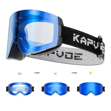 KAPVOE Selbsttönend Skibrille Anti-Beschlag Herren Damen photochromatische Snowboardbrille OTG, Magnetischen Wechselgläsern,UV-Schutz, Klarglas Schneebrille für Skifahren, Wintersport 02