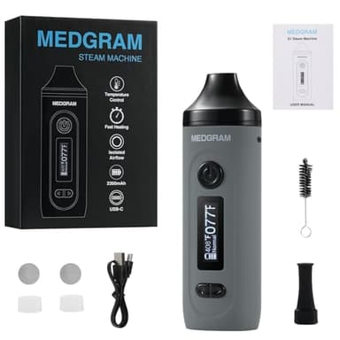 Vaporizer Kräuter | MEDGRAM Präzise Temperatureinstellung 93-220℃ | LCD Display | Magnetisches Slide-In-Mundstück | Einfache Reinigung (Grau)