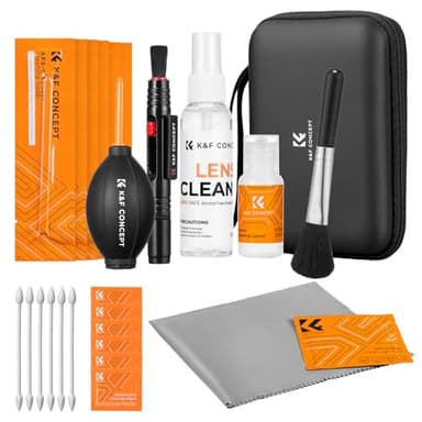 K&F CONCEPT 25 in 1 Kamerareinigungsset für spiegellose Kameras mit APS-C Sensor-Reinigungsstäbchen, 60ML & 20ML Objektivreiniger, Blasebalg, Linsenstift, Mikrofasertüchern und Tragetasche