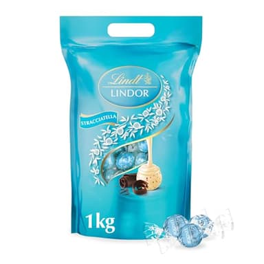 Lindt LINDOR Schokoladen Kugeln Stracciatella | 1 kg Beutel, wiederverschließbar | ca. 78 weiße Schokolade mit Kakaosplittern | Großpackung, Pralinen-Geschenk, Schokoladengeschenk
