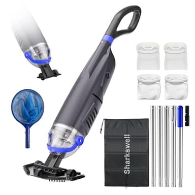 Sharkswell Poolsauger Akku, Absaugung bis zu 4200L/H, 2026 Upgraded Whirlpool Sauger mit Betriebsdauer bis zu 60 Minuten, 2 Saugköpfe & 4 Filter und Teleskopstangen (Grau)