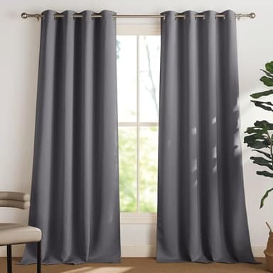 PONY DANCE Graue Blickdichte Vorhänge mit Ösen Thermovorhang Hitzeschutz 2er Set H 245 x B 140 cm, Abdunkelnde Gardinen für Wohnzimmer & Schlafzimmer Verdunkelungsvorhang