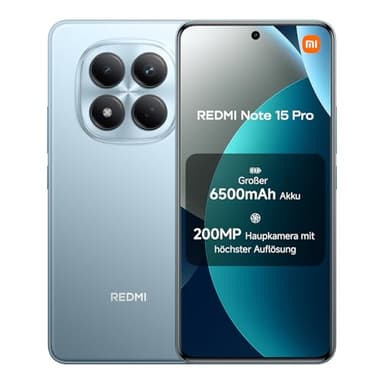 XIAOMI Redmi Note 15 Pro Smartphone (8+256 GB) – 6500-mAh-Akku, 200-MP-Kamera, IP65-Wasserschutz, 6,77" FHD+ AMOLED-Display, Gletscherblau, 2 Jahre Garantie