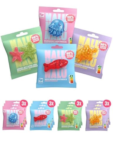NALU Fruchtgummis Probierpaket (12x50g) | bis 90% weniger Zucker als herkömmliche Fruchtgummi | Low Carb Gummibärchen ohne Zucker Zusatz | frei von künstlichen Aromen | kalorienarme Low Calorie