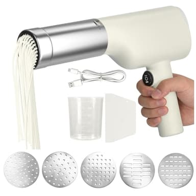 Nudelmaschine Elektrische, Wiederaufladbare Pasta Maker mit 5 Pressformen, Automatische Handheld Noodle Maker, Tragbare Elektrische Nudelmaschine für Familie, Reisen, Picknick