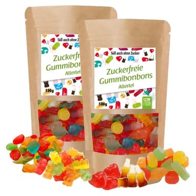 Zuckerfreie Gummibonbons Allerlei / Mix von LCW | 500g Beutel | zuckerfrei, 0g Zucker | fettfrei | Fruchtgummi / Gummibärchen ohne Zucker mit Süßungsmittel Maltit (2er Pack)