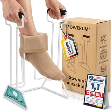 Premium Strumpfanziehhilfe für Stützstrümpfe - Anziehhilfe für Kompressionsstrümpfe mit offener Spitze - auch nach Hüftoperation geeignet - Sockenanziehhilfe für Senioren Sockenanzieher