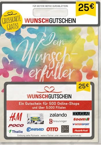 WUNSCHGUTSCHEIN das perfekte Geschenk - 500 Einlösepartner - für Deutschland - per Post (nicht für Amazon einlösbar)