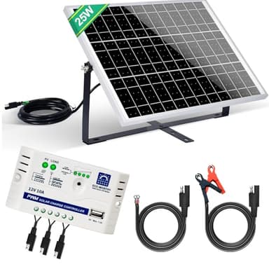 ECO-WORTHY 25W 12V Monokristallines Solarmodul Solarpanel Kit: 25W Solarpanel + Verstellbare Halterung + SAE-Anschlusskabel +10A Laderegler für Auto RV Marine Boot