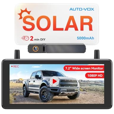 AUTO-VOX 7.2" DVR Portable Solar Rückfahrkamera Kabellos : 2Min Schnellinstallation, 1080P HD, IP69K Wasserdicht Rückfahrkamera Funk für Auto, LKW, Wohnmobil, Anhänger