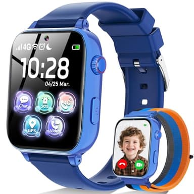 4G Smartwatch Kinder, Kinder Telefonuhr mit Videoanruf, Voice Chat, GPS, SOS, Schulmodus, Wecker, Schrittzähler, Spiele, Smart Watch für Jungen Mädchen Kinderuhr Geschenke 4-12 Jahren, Dunkelblau