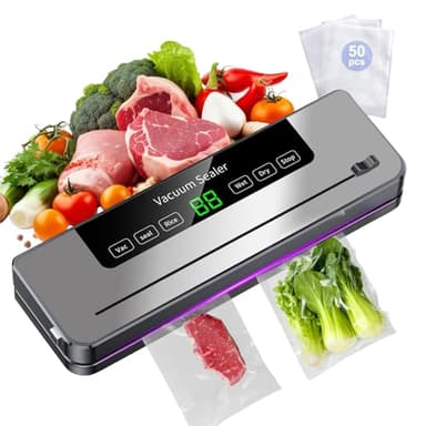 ZLXHDL Vakuumiergerät 5 in 1, mit 50 Vakuumbeuteln, Vakuumiergerät mit Trocken- und Nassversiegelungsmodus zur Aufbewahrung von Obst, Gemüse, Brot, Fleisch usw.