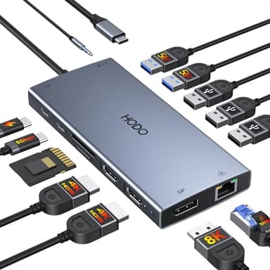 Dockingstation Laptop 2 Monitore, 15 in 1 Docking Station Triple Display, USB C Hub Adapter mit Zwei HDMI, 8K DisplayPort, Ethernet, PD, 5USB, USB C, SD TF Kartensteckplatz, Audio und EIN/Aus Taste