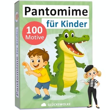 GLÜCKSWOLKE Pantomime Spiel für Kinder - lustiges Familienspiel I Mit 100 Spielkarten I Indoor & Outdoor Spielzeug Kinderspiel I Spiele ab 4, 5, 6, 7, 8, 9 Jahre I Geschenk für Junge & Mädchen