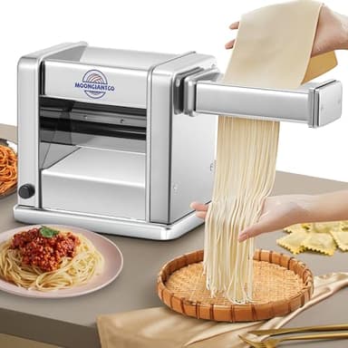 Moongiantgo Nudelmaschine Elektrische Pastamaschine Edelstahl mit 3 Abnehmbaren Messerblättern 2mm/4mm/6.5mm für Nudeln, Pasta, Ravioli, 7-Stufige Dickeinstellung, für den Hausgebrauch (3Klingen)