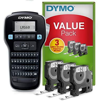DYMO LabelManager 160 Tragbares Beschriftungsgerät Starter-Set | Etikettiergerät mit QWERTZ Tastatur & Einfache Textbearbeitung | mit 3 Rollen | für D1 Etiketten in 6, 9 und 12mm Breite