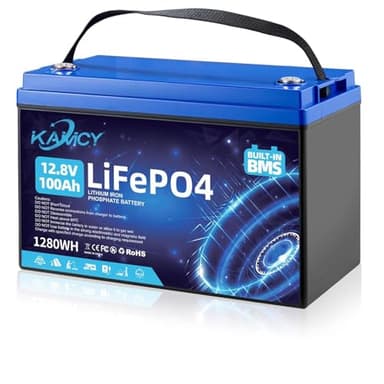 KAMCY 12V 100Ah LiFePO4 Batterie,Lithium Batterie 100A BMS mit 15000 tiefen Zyklen,Max 1280W Leistung Lithium Akku,für Wohnmobil,Solaranlage,Boot Haushalt,Camping (12.8V 100Ah)