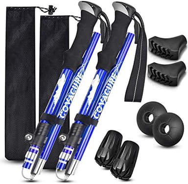 COVACURE Wanderstöcke Nordic Walking Stöcke - 110-130 cm Faltbar, Verstellbar, Teleskop, Leicht, mit Gummipuffer für Damen und Herren (Blau)