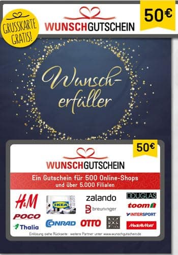 Wunschgutschein das perfekte Geschenk - 500 Einlösepartner - für Deutschland - per Post (nicht für Amazon einlösbar)