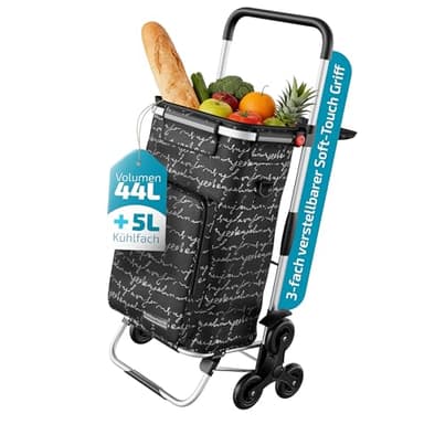 Rubberneck Einkaufstrolley klappbar mit Kühlfach & Treppensteiger – Einkaufswagen mit 3 Rädern, faltbar, leicht & stabil – Shopping Trolley für Getränke, Senioren & Haushalt