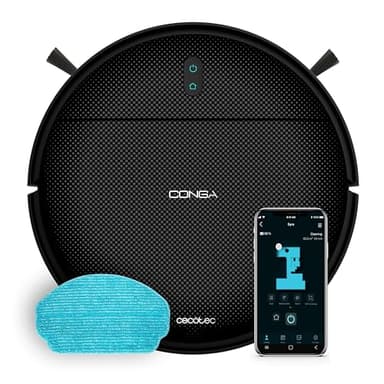 Cecotec Saugroboter mit Wischfunktion Conga M10 Advance Aqua Pro, 3000 Pa | 2000-mAh-Akku, Gyroskop-Navigation, 150 Minuten Laufzeit, 8 cm flaches Design, App-Steuerung und Absturzsensoren