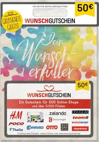 Wunschgutschein das perfekte Geschenk - 500 Einlösepartner - für Deutschland - per Post
