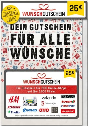 Wunschgutschein das perfekte Geschenk - 500 Einlösepartner - für Deutschland - per Post (nicht für Amazon einlösbar)