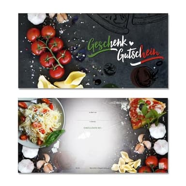GESCHENKGUTSCHEINcom by POS-HAUER. 100 Gutscheine, blanko zum selbst Ausfüllen. Für Pizzeria Gastronomie Pizzeria.