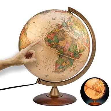 ORBIT Globes & Maps - Retro Leuchtglobus im antiken Stil - 30cm Vintage-Globus mit stabilem Standfuß, Kartenbild 2025 politisch mit LED Leuchte, aktuelles deutsches Kartenbild