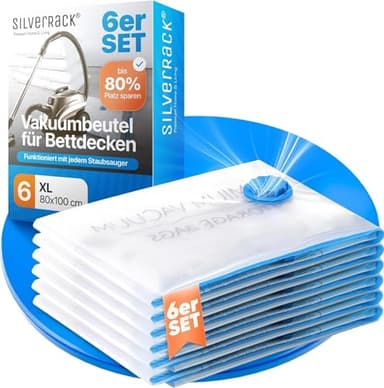 SilverRack Vakuumbeutel für Bettdecken XL [6 Stück] (80x100 cm) - INKL. ETIKETTEN - große Vakuumbeutel für Bettdecken Staubsauger - Schutz gegen Motten u. Schimmel - Kleideraufbewahrung groß