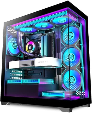 ANSAITE ATX PC-Gehäuse 7×120 mm ARGB PWM-Lüfter vorinstalliert ，Mid-Tower Gaming PC-Gehäuse, Vollansichtiges Doppel-Hartglas Computer-Gehäuse mit Type-C, 360mm Radiator Unterstützung