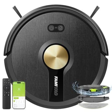 FAMIVAC R10 Saugroboter mit Wischfunktion 3-in-1, 6000pa & 160mins Laufzeit | 7,6cm schlank, 50dB leise, Gyroskop-Navigation, saug und wischroboter, Alexa & App & Siri Steuerung, für Teppich , Hartboden