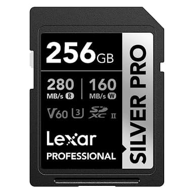 Lexar SILVER PRO SD Karte 256GB, UHS-II SD Speicherkarte, V60, U3, C10, bis zu 280MB/s Lesen, 160MB/s Schreiben, SDXC-Karte für DSLR/Kamera/Fotografen/Videofilmer/Enthusiasten (LSDSIPR256G-BNNAA)