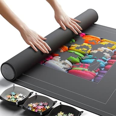 Newverest Puzzlematte zum Aufrollen 139.7 x 90.2 cm – Für bis zu 3000 Teile, rutschfeste Unterseite & Glatte Oberfläche + 3 Sortierschalen & Tragetasche für Reisen