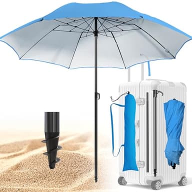 4smile Sonnenschirm Strand Ø 160 cm, Fb. Blau - UPF 50+ Praktischer Reise Sonnenschirm für Koffer - Funktioneller Strandschirm klein faltbar, kompakter Strandschirm koffertauglich