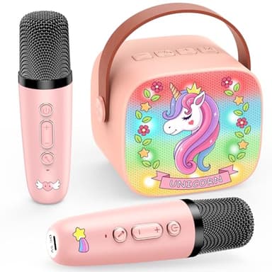 Dislocati Karaoke Maschine mit 2 Bluetooth Mikrofon Kinder, Einhorn Geschenke für Mädchen 3-12 Jahre Tragbarer Karaoke Mikrofon Ostergeschenke Kinder Spielzeug ab 3-12 Jahre Mädchen Microphone