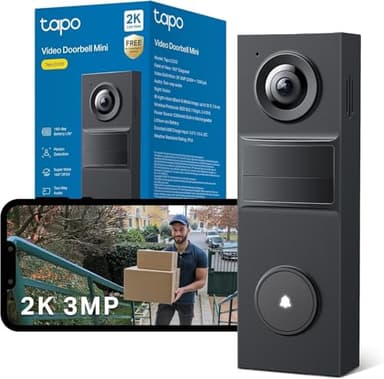 Tapo D205 Akku-Videotürklingel | WLAN Türklingel mit Kamera | 2K, 160° Weitwinkel, Zwei-Wege-Audio | Integrierter Akku | Lokale Speicherung auf microSD & H500 HomeBase | Kompatibel Solarpanel