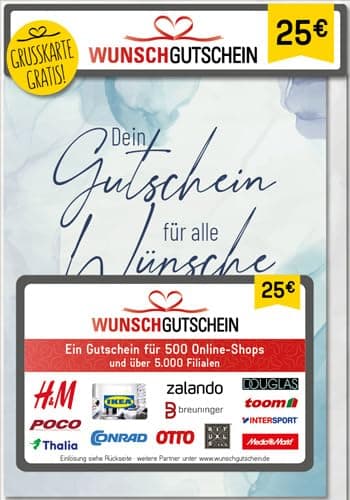Wunschgutschein das perfekte Geschenk - 500 Einlösepartner - für Deutschland - per Post (nicht für Amazon einlösbar)
