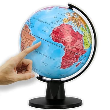 ORBIT Globes & Maps - Schülerglobus - 16cm Mini-Globus mit stabilem, schwarzem Standfuß, Kartenbild 2025 politisch, aktuelles deutsches Kartenbild