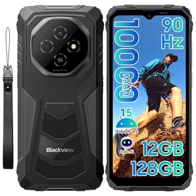 Blackview FORT 1 Android 15 Outdoor Smartphone,10000mAh Outdoor Handy Ohne Vertrag 12GB+128GB/2TB, Gemini AI 6.56‘’ 90Hz Baustellenhandy,NFC/FOTA/390g/DREI Kartenfächer/Fingerabdruck/IP69K Wasserdicht