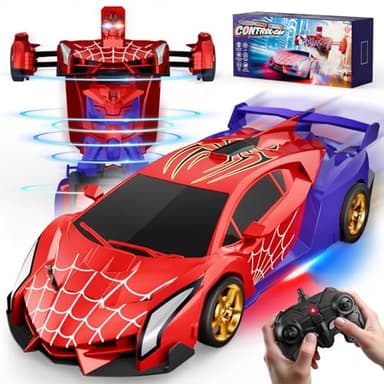 Ferngesteuertes Auto Transform mit LED-Augen & Unterbodenlicht, 2,4GHz Rc Auto & 360° Drehung Roboter, Spielzeug ab 3 4 5 6 7 8 9 Jahre Junge Geschenk Junge 3-12 Jahre Kleine Ostergeschenke Kinder