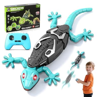 MONKROY Wandkletternder Gecko Ferngesteuerter Spielzeug für Kinder – Wiederaufladbarer RC Klettergecko mit LED Augen 360° Drehbar Stoßfestes Geschenk für Jungen Mädchen ab 3 4 5 6 7 8 Jahren
