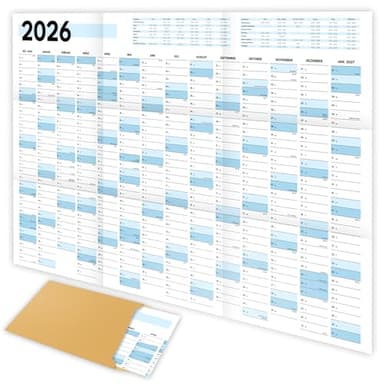 XXL Wandkalender 2026 groß (90x60cm) - Jahresplaner 2026 quer als Kalender für die Wand - Jahreskalender für 14 Monate mit Ferienübersicht - Kalender gefalzt für das Büro