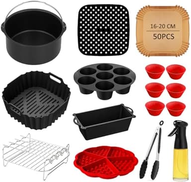 Heißluftfritteuse Zubehör - Airfryer Zubehör für Philips Airfryer 2000 Series NA229/00 NA220 4,2L HD9270 6,2L | Russell Hobbs 4L 4,3L 5,5L | Mit Silikonform, Backpapier, Backform, Ölspray, Grillrost